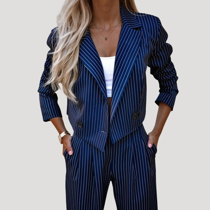 Marisol | Conjunto de Traje de Rayas Blazer y Pantalón Palazzo Mujer