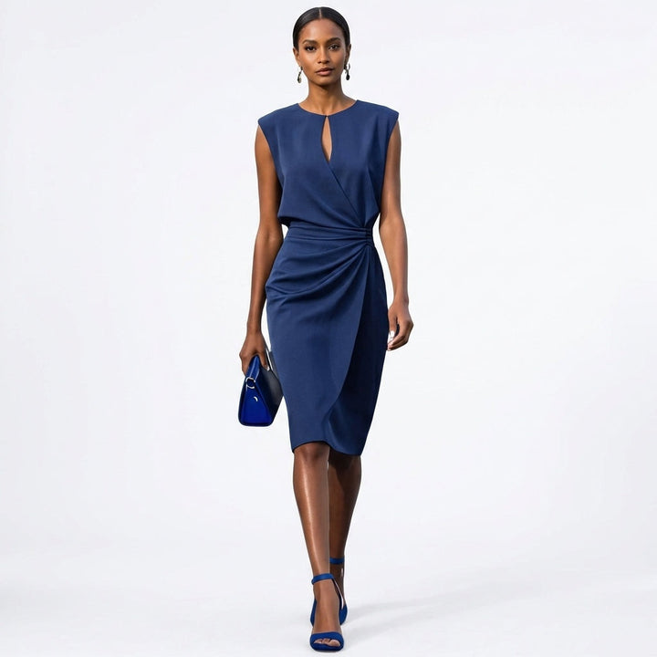 Mónica | Vestido Drapeado de Cóctel Sin Mangas Mujer Escote Keyhole
