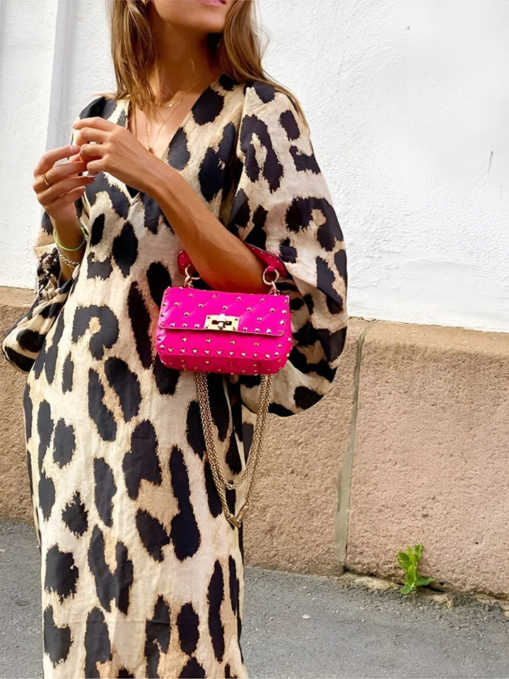 Mónica | Vestido Largo Casual Mujer Estampado Animal Print Escote V