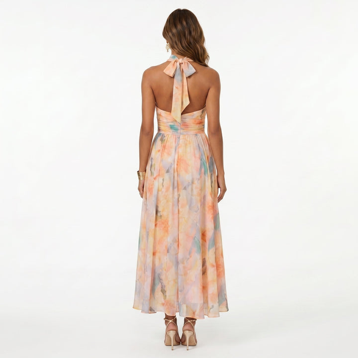 Natalia | Vestido de Invitada de Boda Estampado Mujer Cuello Halter