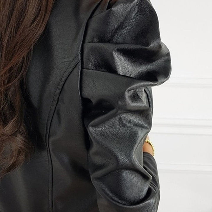Nerea | Chaqueta Biker de Cuero Corta Mujer Manga Abullonada