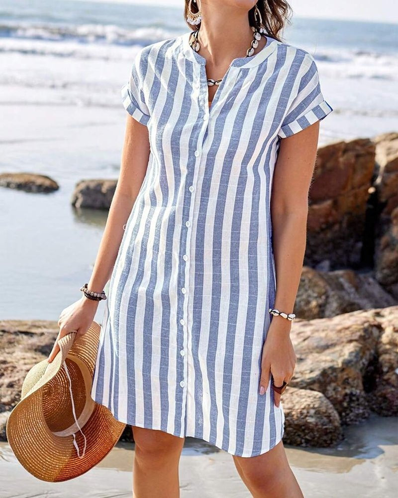 Nerea | Vestido Camisero Corto de Rayas Mujer Manga Corta