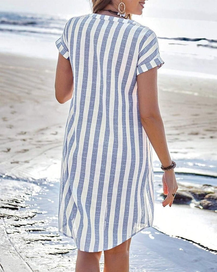 Nerea | Vestido Camisero Corto de Rayas Mujer Manga Corta