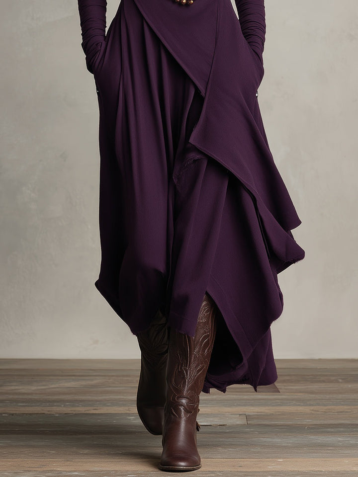 Nerea | Vestido Largo de Invitada Invierno Mujer Cuello Alto Drapeado