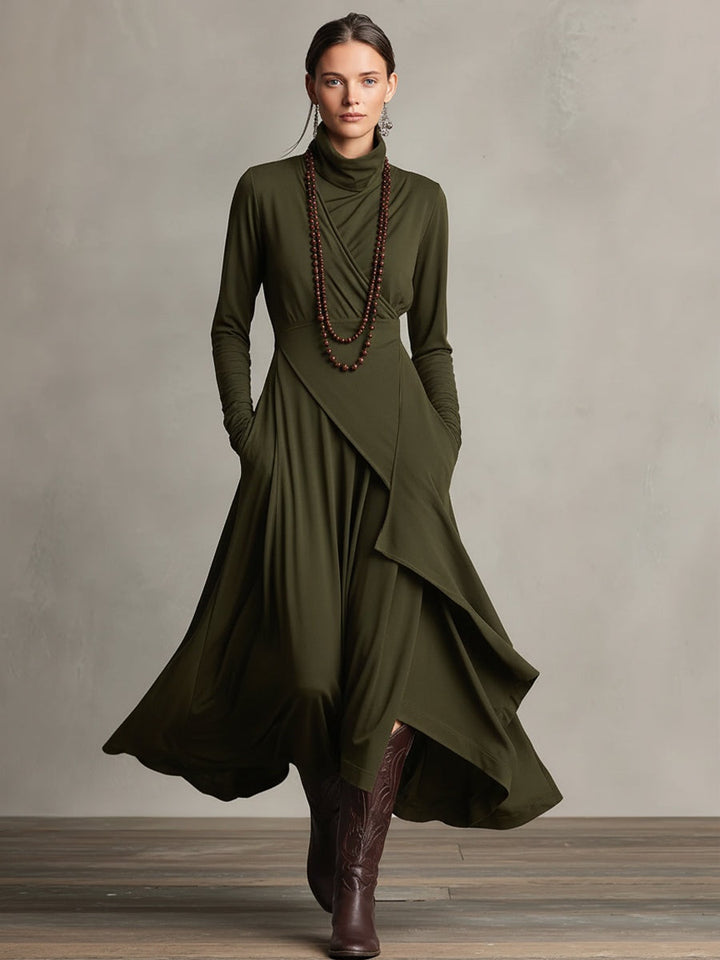 Nerea | Vestido Largo de Invitada Invierno Mujer Cuello Alto Drapeado