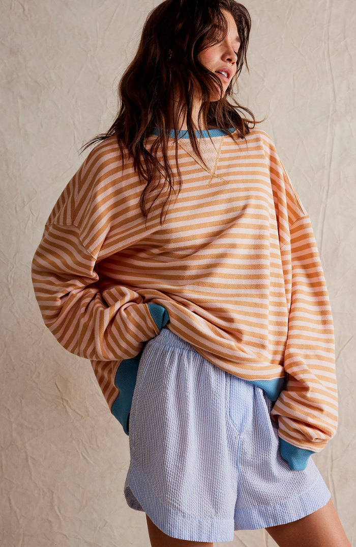 Noelia | Sudadera a Rayas Oversize Mujer Cuello Redondo Manga Larga