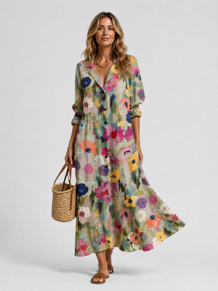 Nuria | Vestido Largo Camisero Estampado Mujer Manga Larga Botones