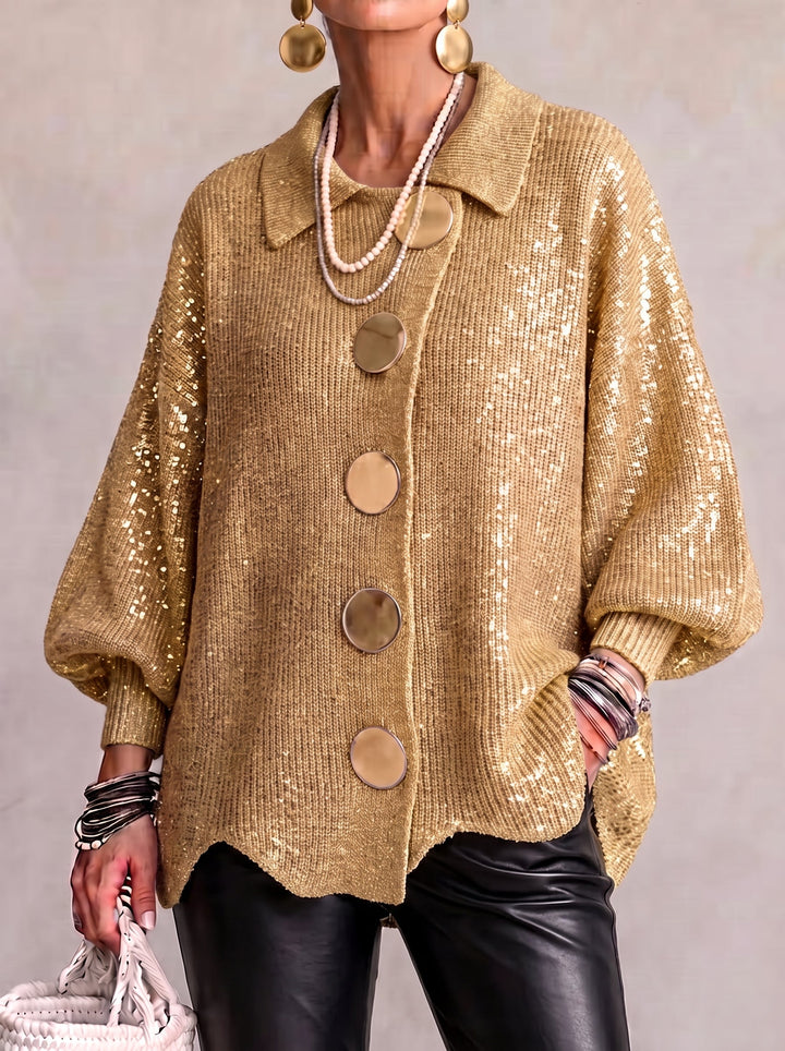 Elvinia™ | Cárdigan Oversized con Cuello y Grandes Botones Metálicos