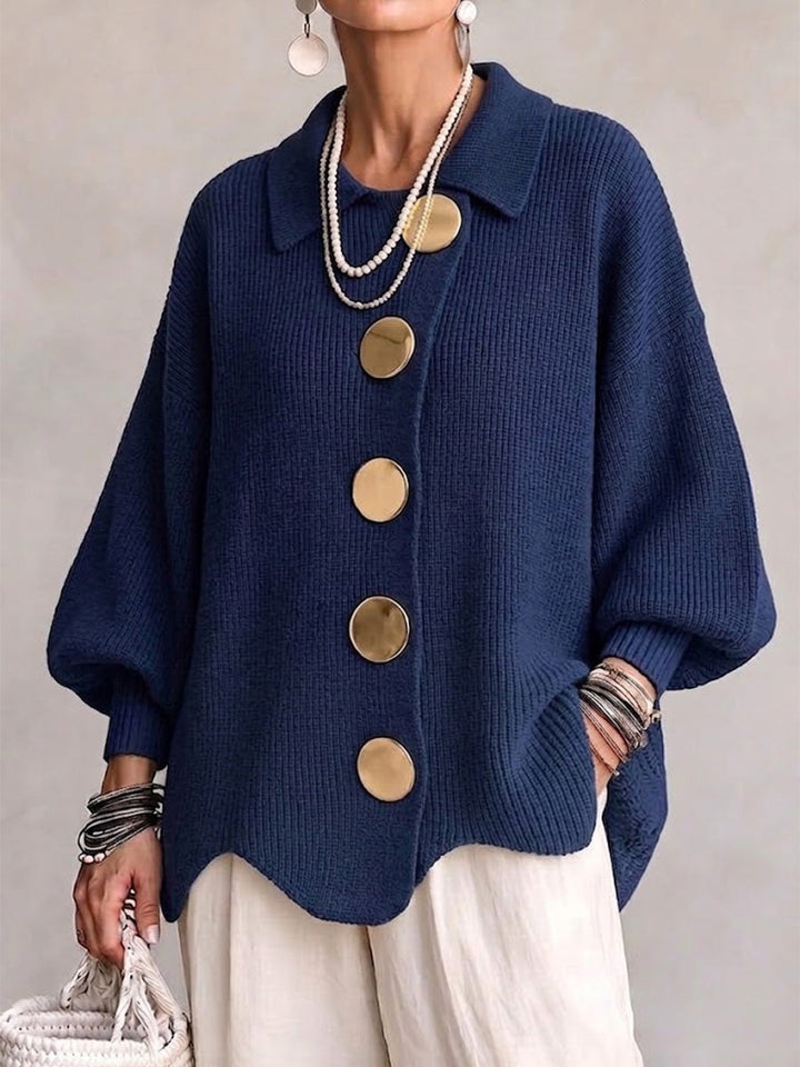 Elvinia™ | Cárdigan Oversized con Cuello y Grandes Botones Metálicos