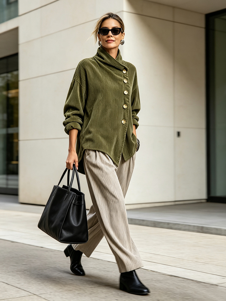 Sylvie – Chaqueta Oversized con Cuello Envolvente y Botones