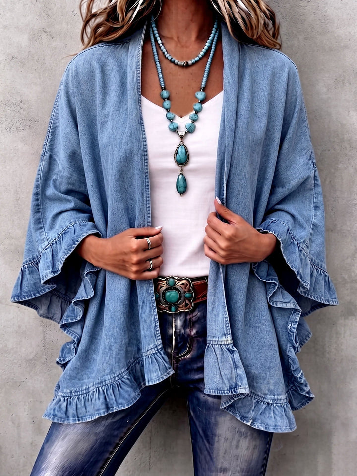 Corinne | Cárdigan de mezclilla con volantes boho chic