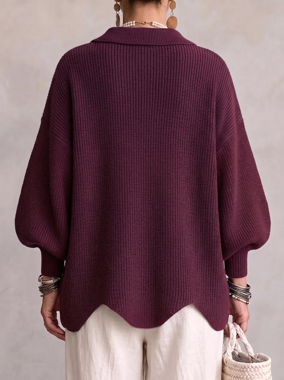 Elvinia™ | Cárdigan Oversized con Cuello y Grandes Botones Metálicos