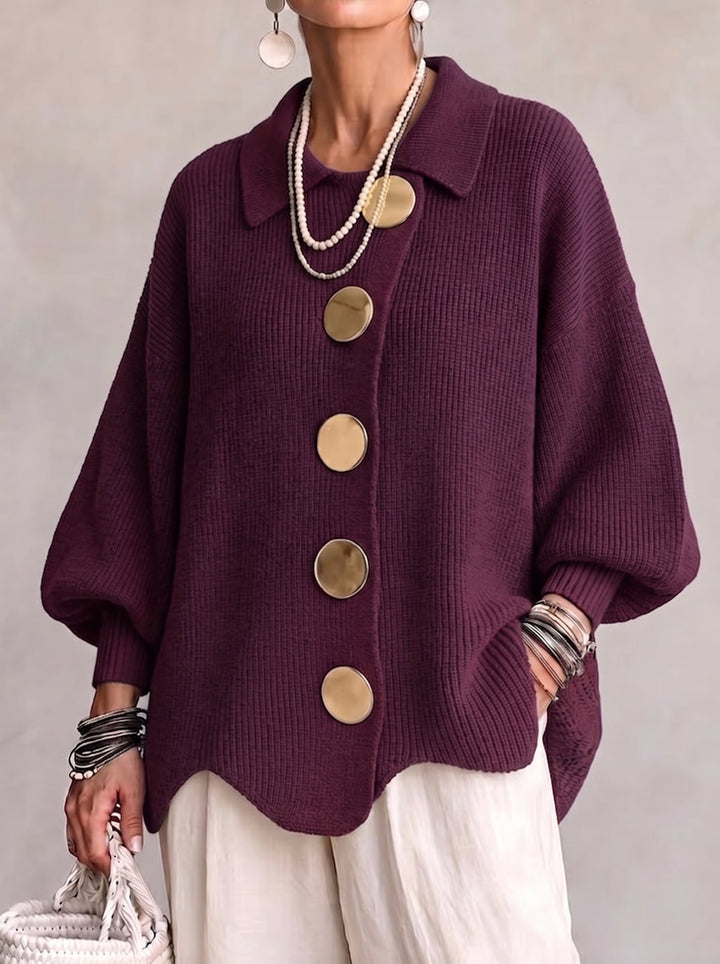 Elvinia™ | Cárdigan Oversized con Cuello y Grandes Botones Metálicos