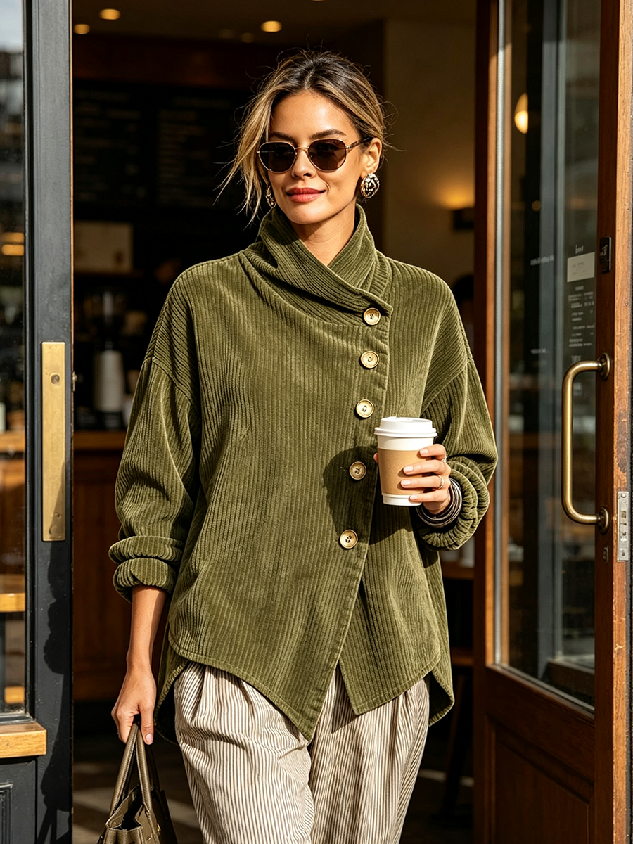 Sylvie – Chaqueta Oversized con Cuello Envolvente y Botones
