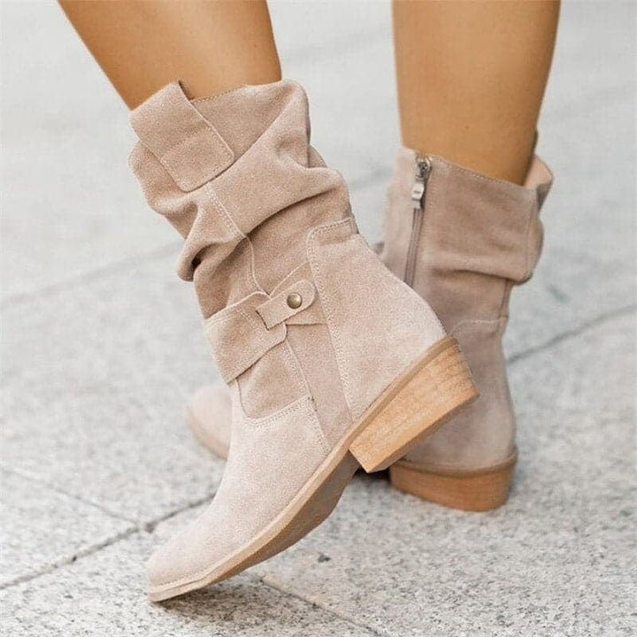 Paloma | Botines de Ante Planos Mujer Caña Media Hebilla