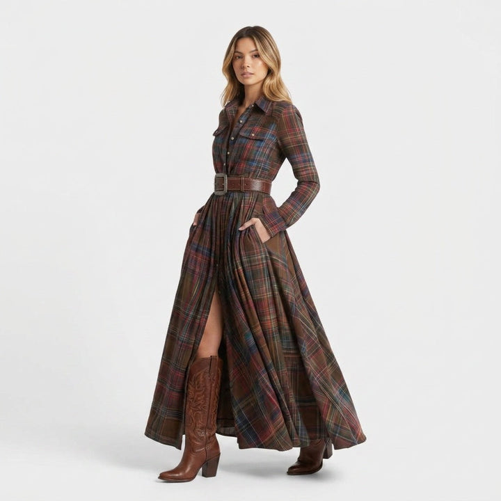 Paloma | Vestido Largo de Invitada Invierno Mujer Manga Larga Cuadros