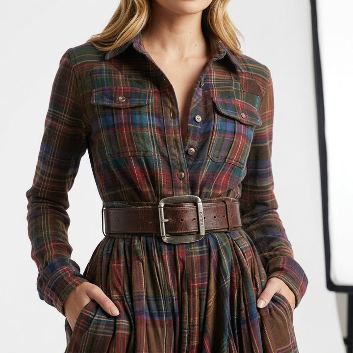 Paloma | Vestido Largo de Invitada Invierno Mujer Manga Larga Cuadros