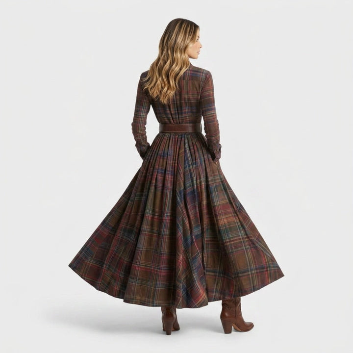Paloma | Vestido Largo de Invitada Invierno Mujer Manga Larga Cuadros