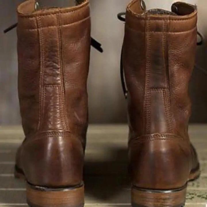Raquel | Botas Militares de Piel con Cordones Mujer Caña Media