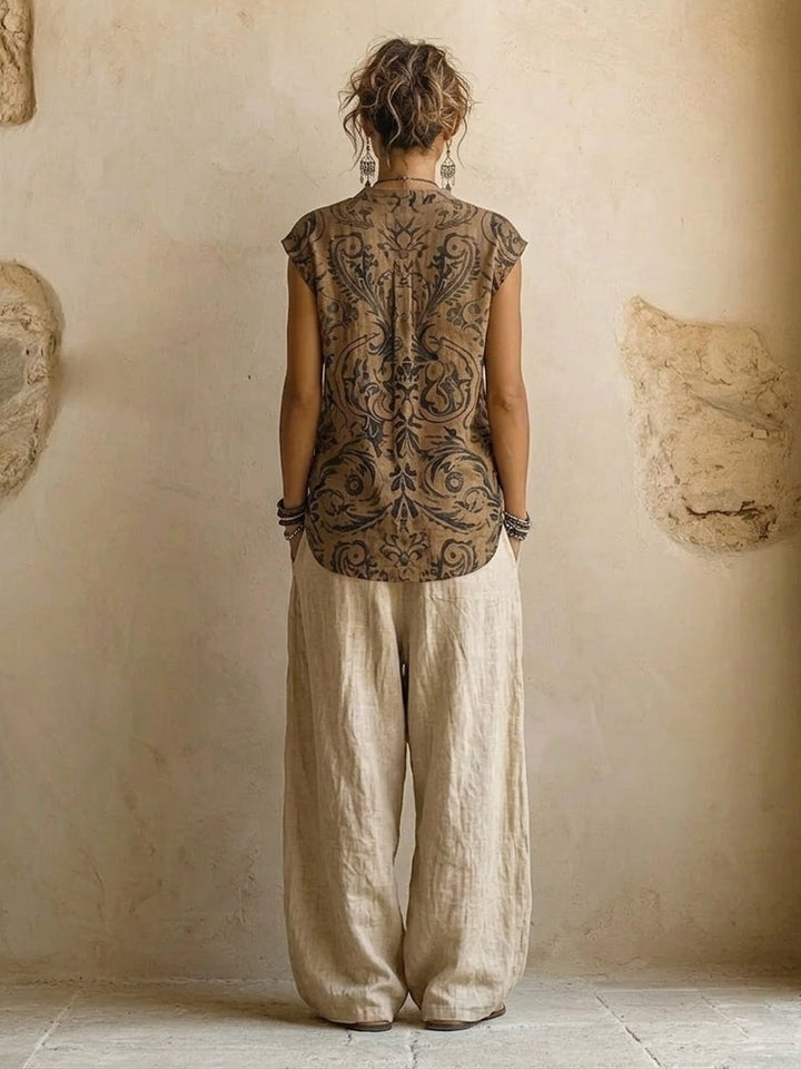 Remedios | Conjunto de Algodón y Lino de 3 Piezas Mujer Cárdigan