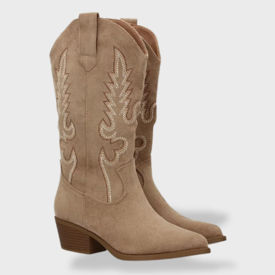 Rocío | Botas Camperas Mujer de Ante Caña Alta Bordado Western