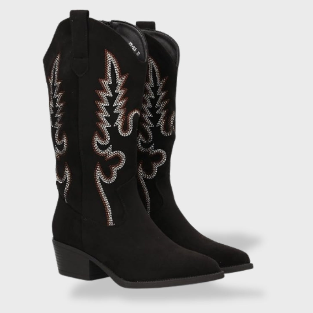 Rocío | Botas Camperas Mujer de Ante Caña Alta Bordado Western