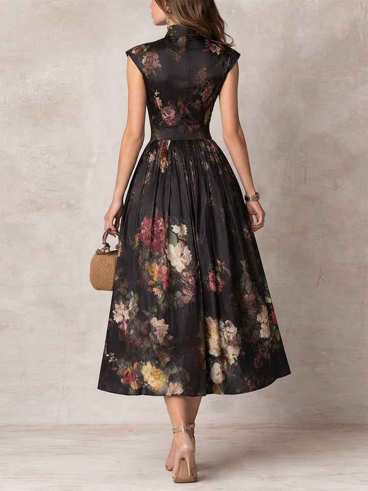 Rosalía | Vestido Midi de Cóctel Estampado Floral Mujer Escote Keyhole