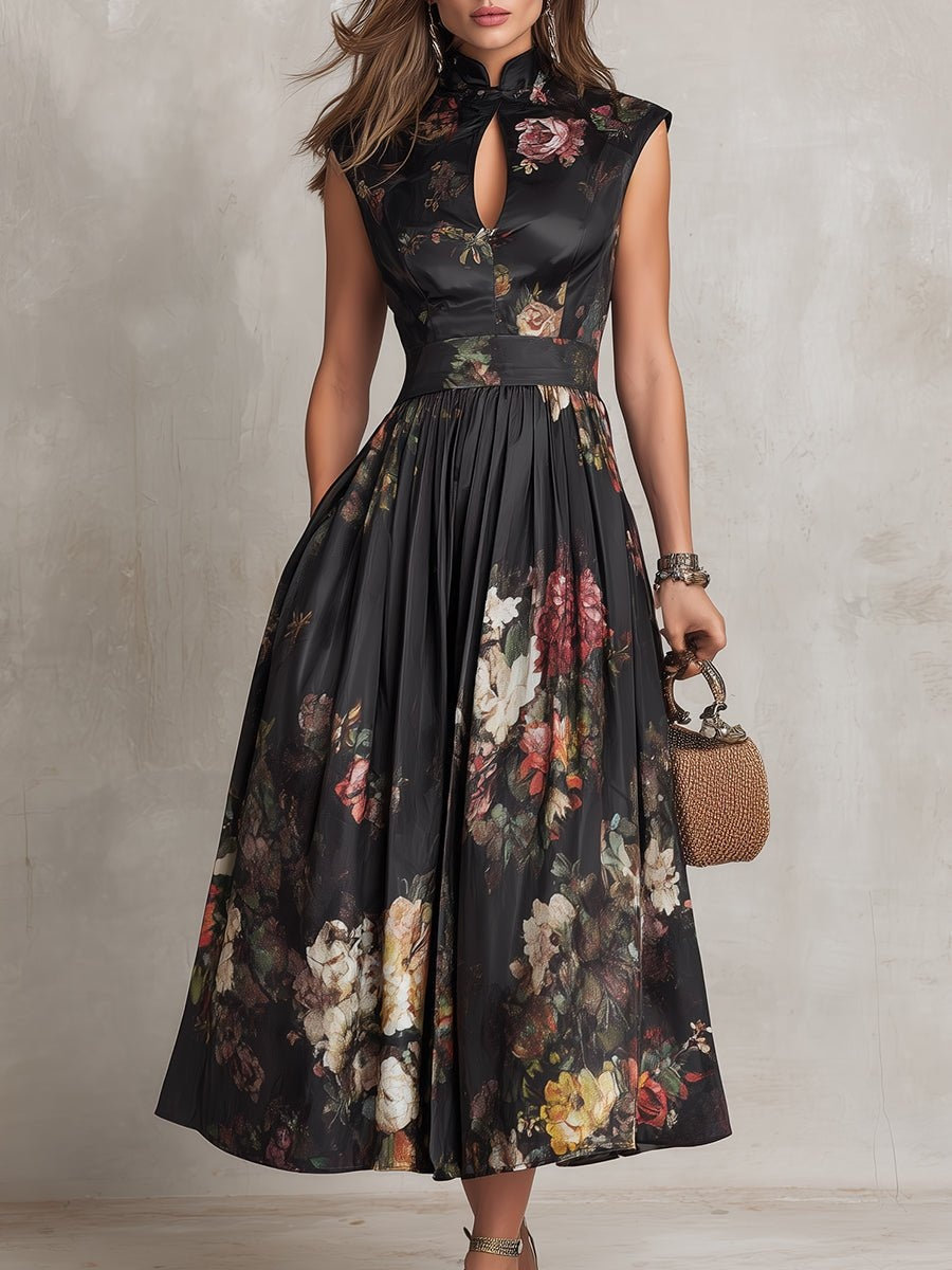 Rosalía | Vestido Midi de Cóctel Estampado Floral Mujer Escote Keyhole