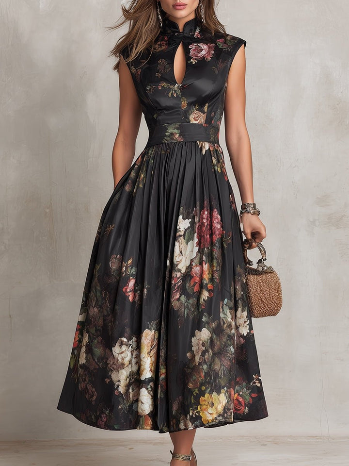 Rosalía | Vestido Midi de Cóctel Estampado Floral Mujer Escote Keyhole