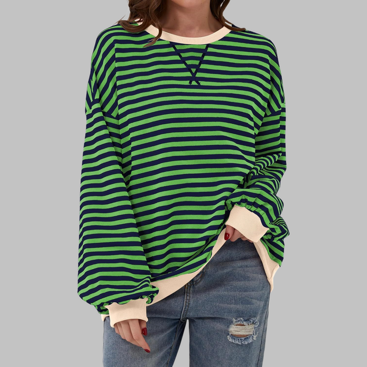 Rubén | Sudadera de Rayas Mujer Manga Larga Cuello Redondo Oversize