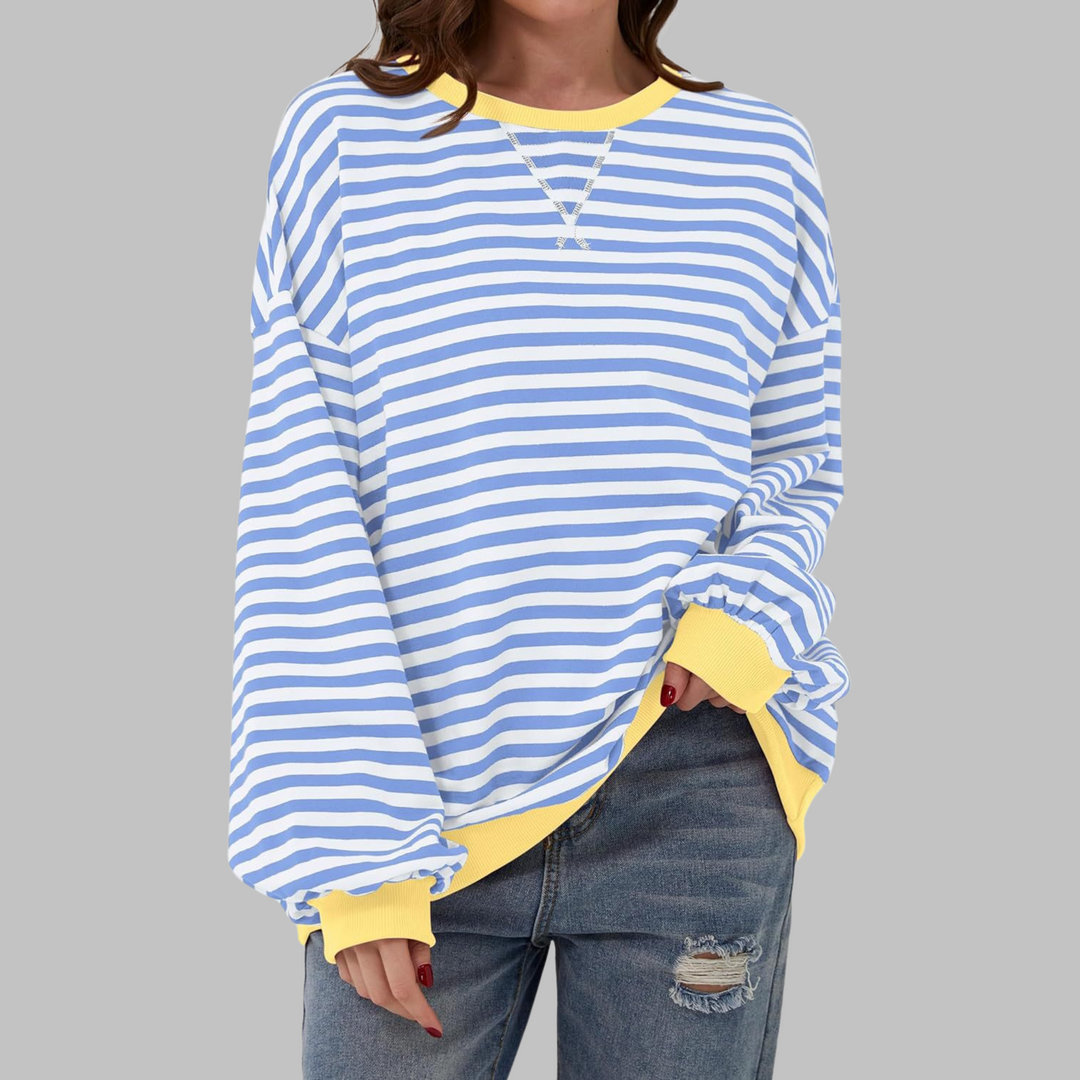 Rubén | Sudadera de Rayas Mujer Manga Larga Cuello Redondo Oversize