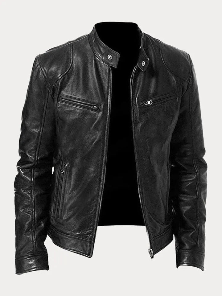 Sonia | Chaqueta de Cuero Biker Mujer Cuello Mao Cremalleras