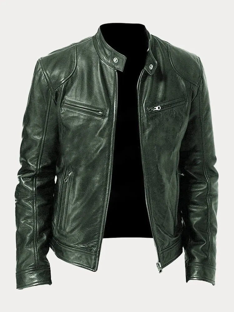 Sonia | Chaqueta de Cuero Biker Mujer Cuello Mao Cremalleras
