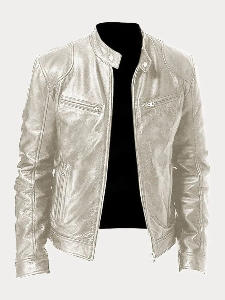 Sonia | Chaqueta de Cuero Biker Mujer Cuello Mao Cremalleras
