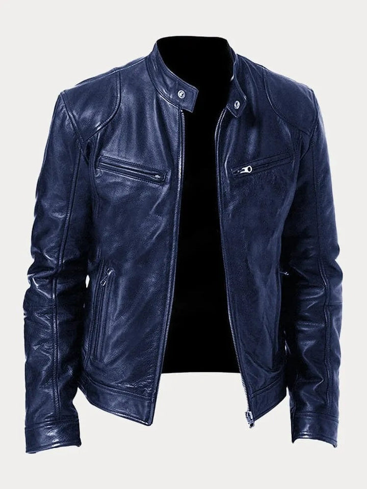 Sonia | Chaqueta de Cuero Biker Mujer Cuello Mao Cremalleras