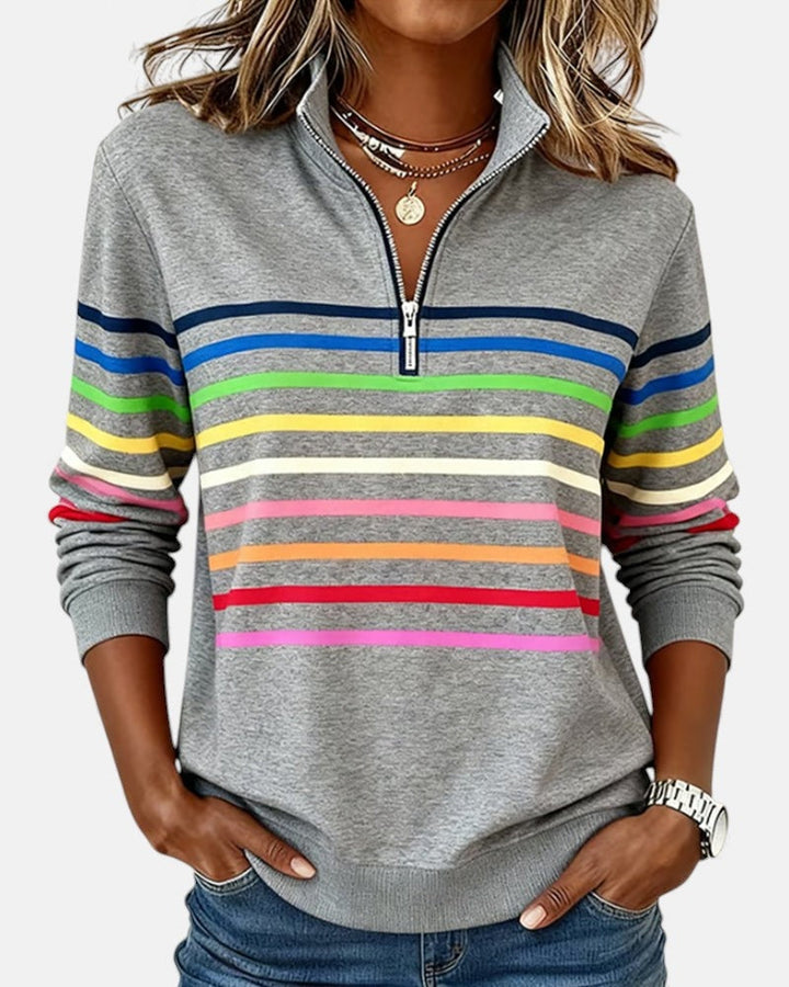 Isabel | Sudadera de Rayas Mujer Cuello Cremallera Manga Larga