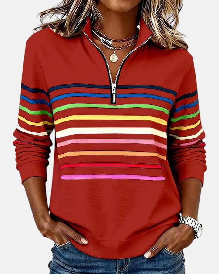 Isabel | Sudadera de Rayas Mujer Cuello Cremallera Manga Larga