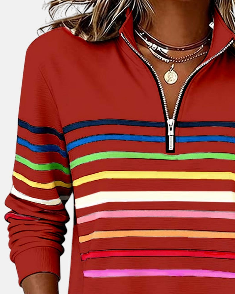 Isabel | Sudadera de Rayas Mujer Cuello Cremallera Manga Larga