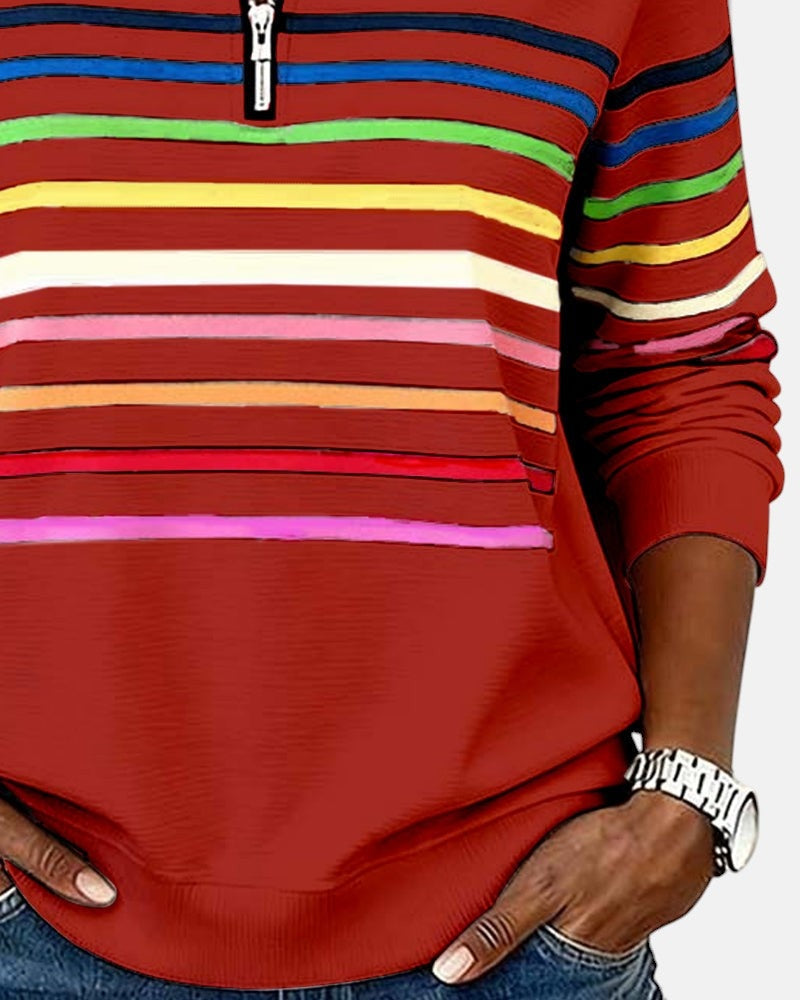 Isabel | Sudadera de Rayas Mujer Cuello Cremallera Manga Larga