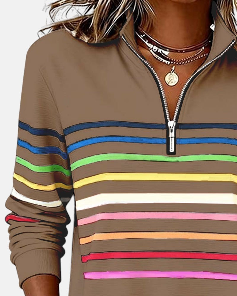 Isabel | Sudadera de Rayas Mujer Cuello Cremallera Manga Larga