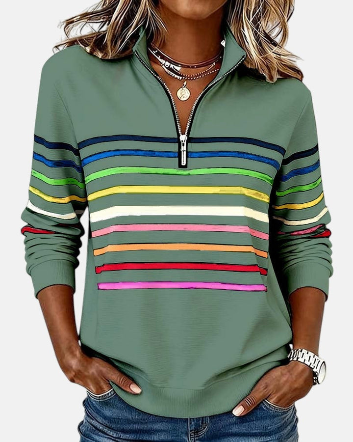 Isabel | Sudadera de Rayas Mujer Cuello Cremallera Manga Larga
