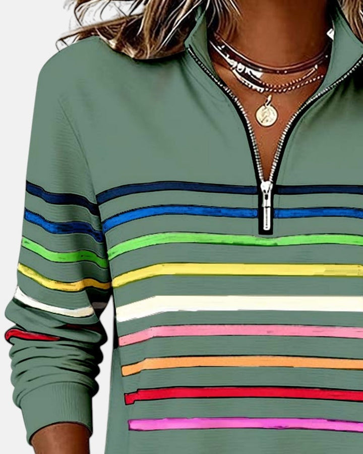 Isabel | Sudadera de Rayas Mujer Cuello Cremallera Manga Larga