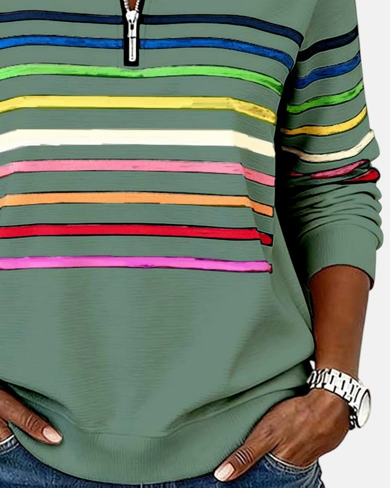 Isabel | Sudadera de Rayas Mujer Cuello Cremallera Manga Larga