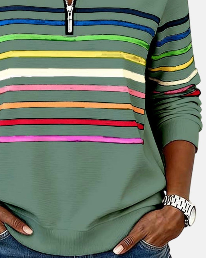 Isabel | Sudadera de Rayas Mujer Cuello Cremallera Manga Larga
