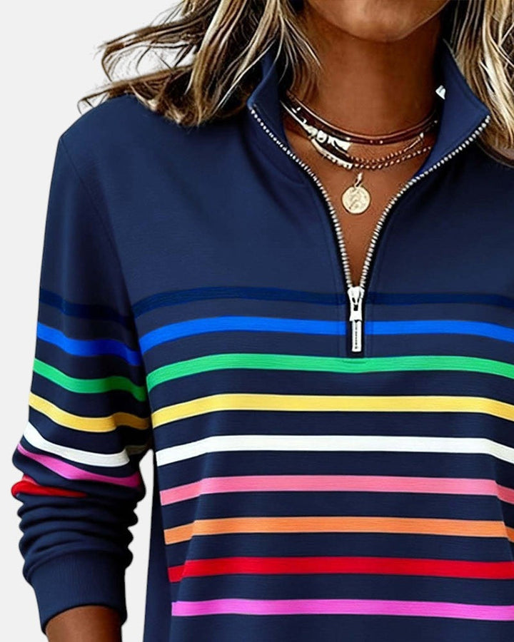 Isabel | Sudadera de Rayas Mujer Cuello Cremallera Manga Larga