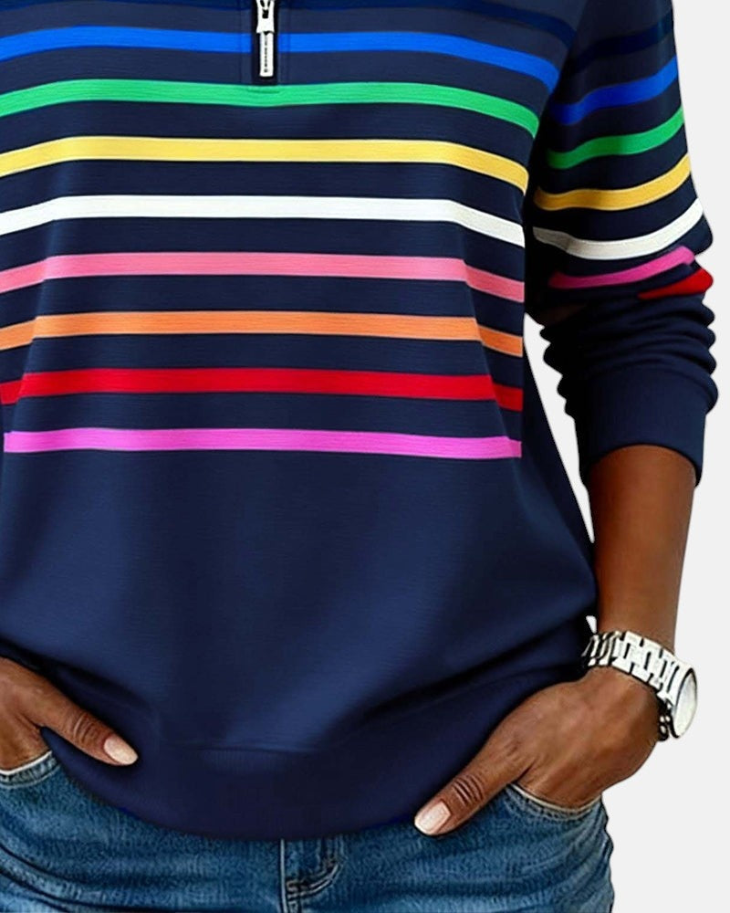 Isabel | Sudadera de Rayas Mujer Cuello Cremallera Manga Larga