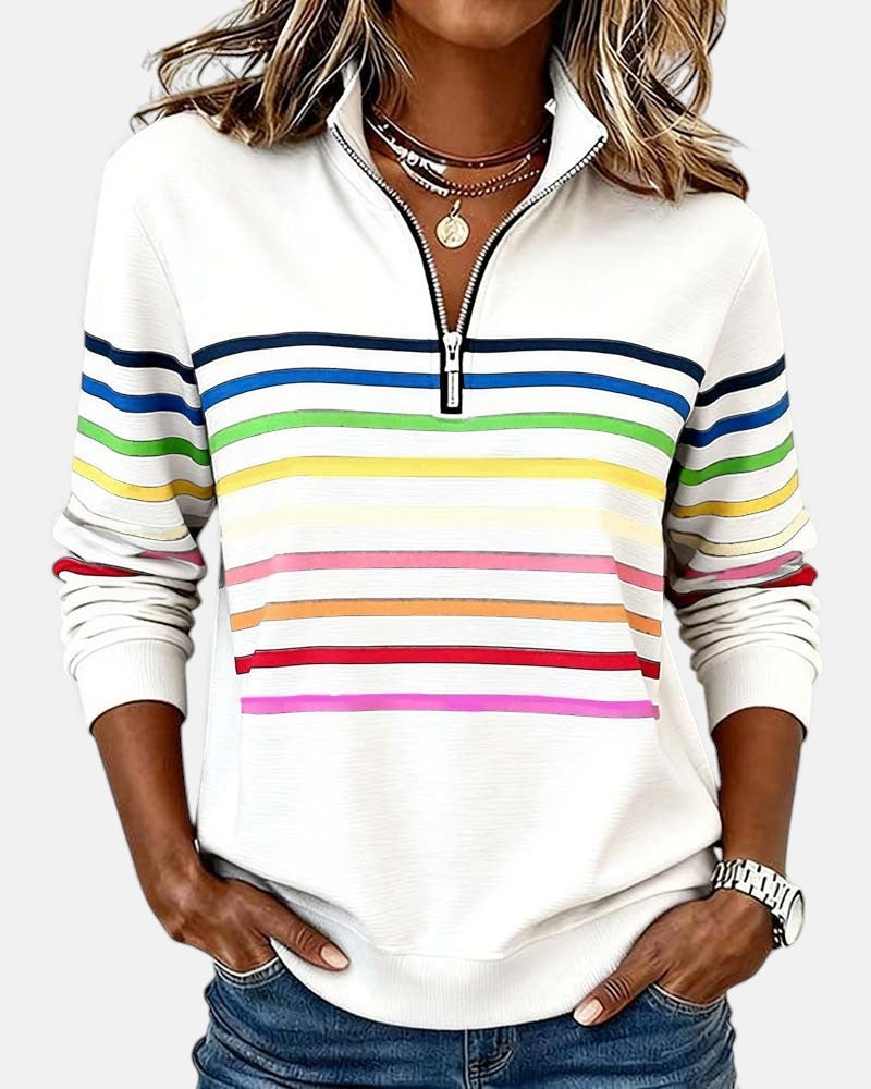 Isabel | Sudadera de Rayas Mujer Cuello Cremallera Manga Larga