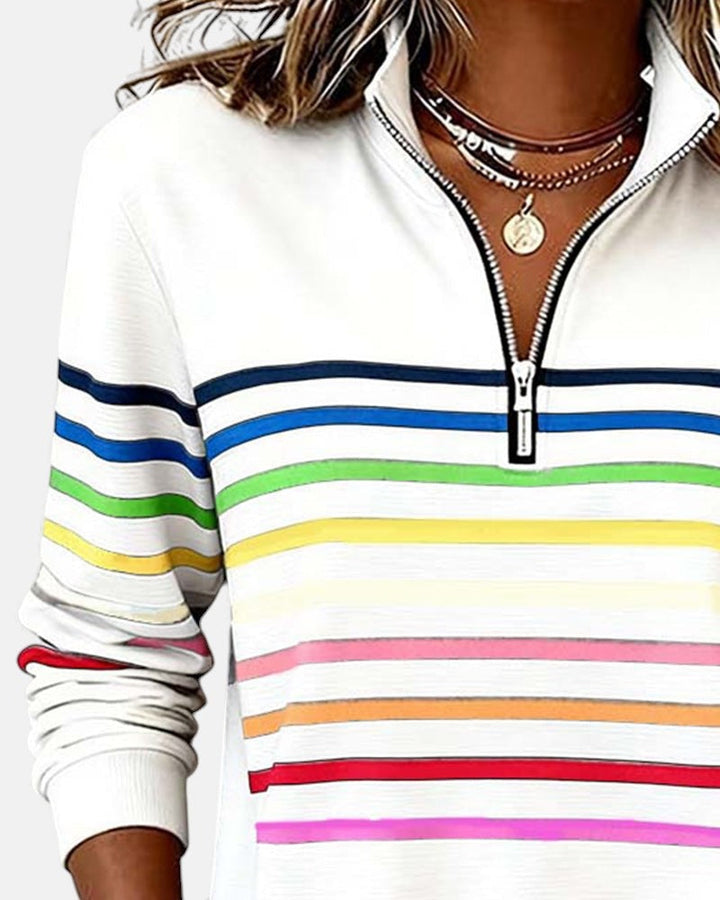 Isabel | Sudadera de Rayas Mujer Cuello Cremallera Manga Larga