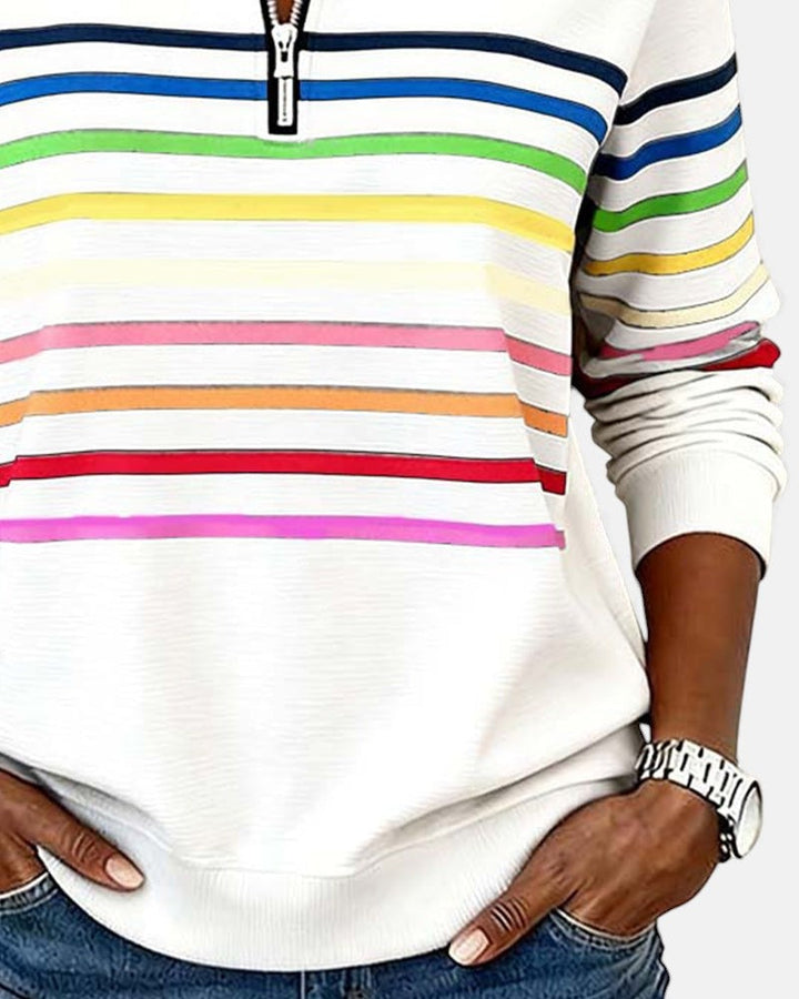 Isabel | Sudadera de Rayas Mujer Cuello Cremallera Manga Larga