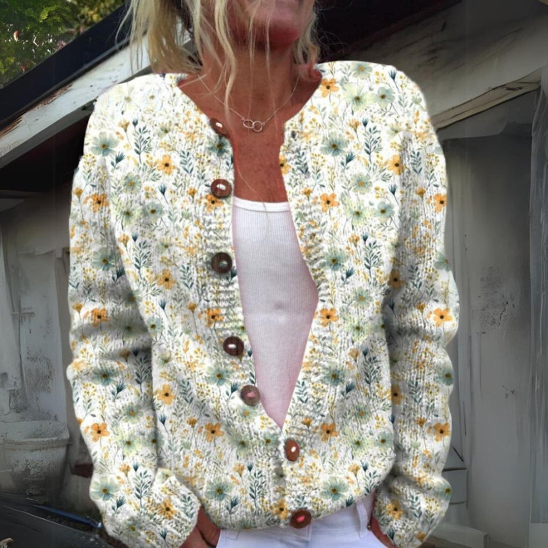 Triana | Chaqueta de Punto Estampado Floral Mujer Botones Madera